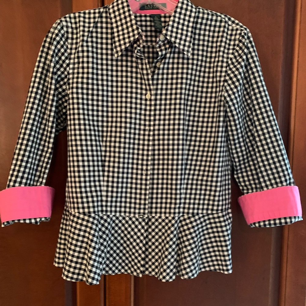 One of a kind blouse! B&W checkered print